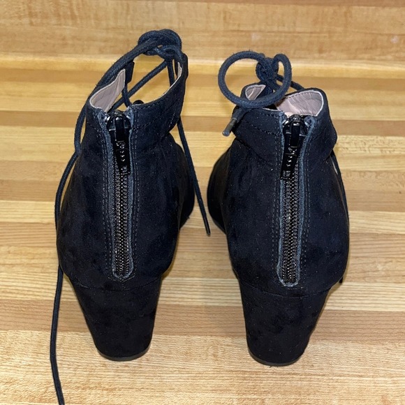 Black Suede Open Toe Wedge Sandals Size 10 - Picture 5 of 9